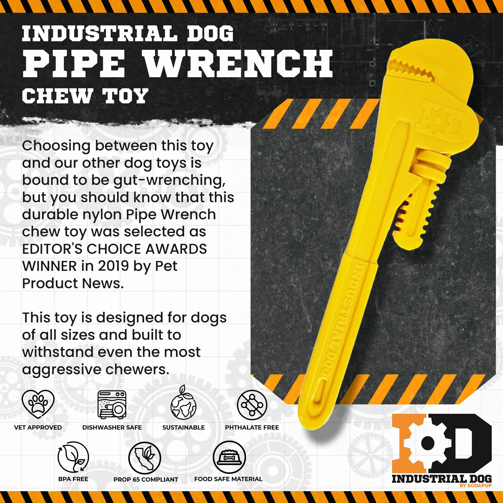 ID Pipe Wrench  Ultra Durable Nylon Dog Chew Toy