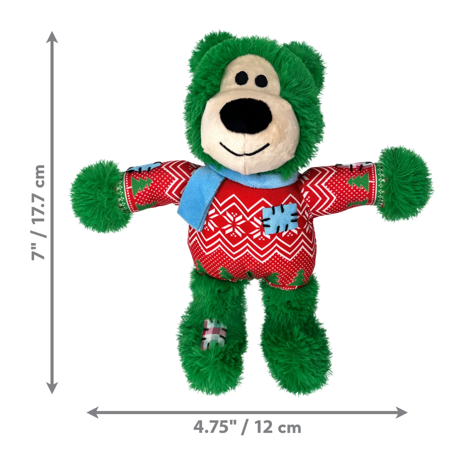 KONG Holiday Wild Knots Bear 2024 | Small/Medium Christmas Durable Squeaky Dog Toy