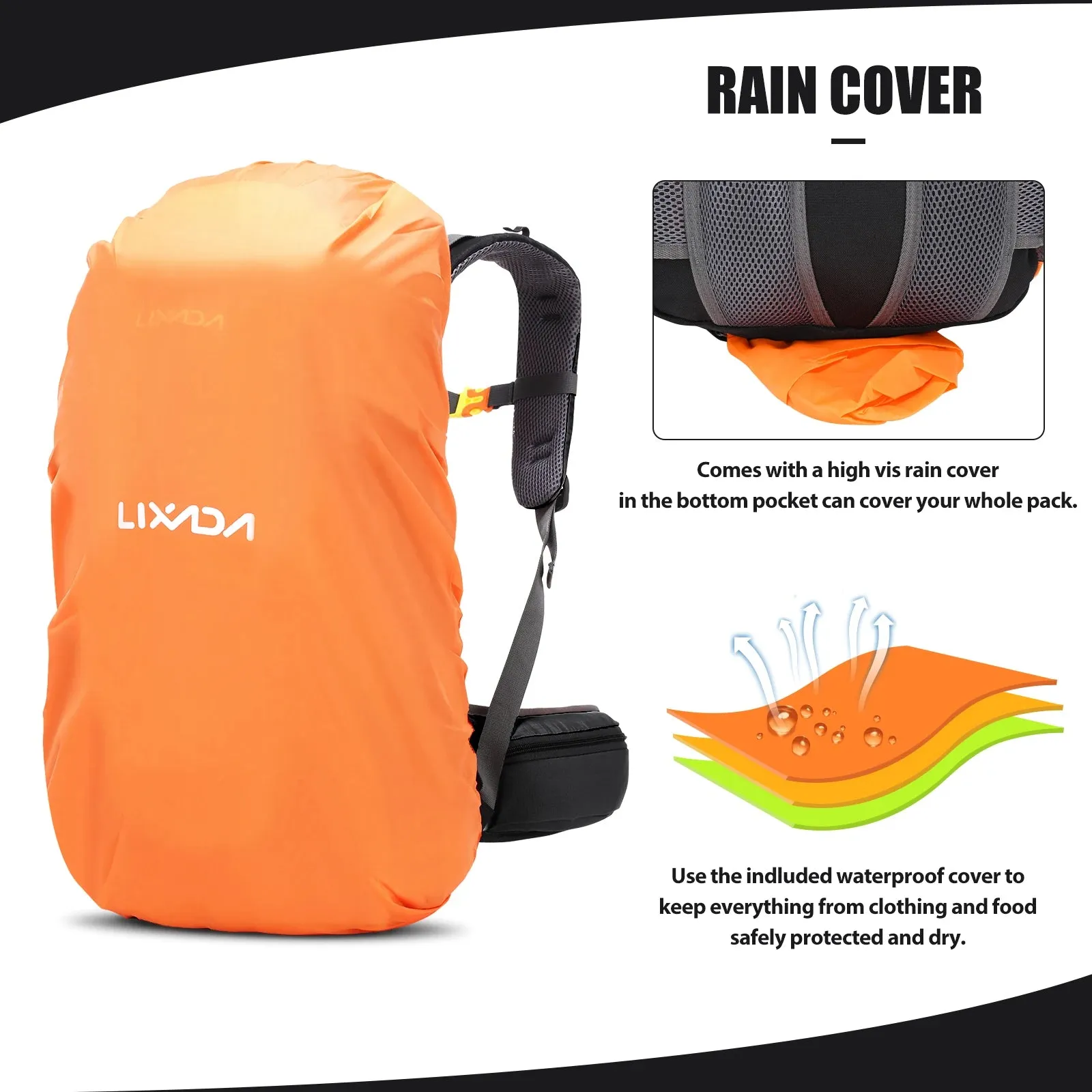 Lixada 50L Hiking Backpack Water Resistant Outdoor Sport Knapsack Camping Travel Pack Climbing Trekking Bag with Rain Cover