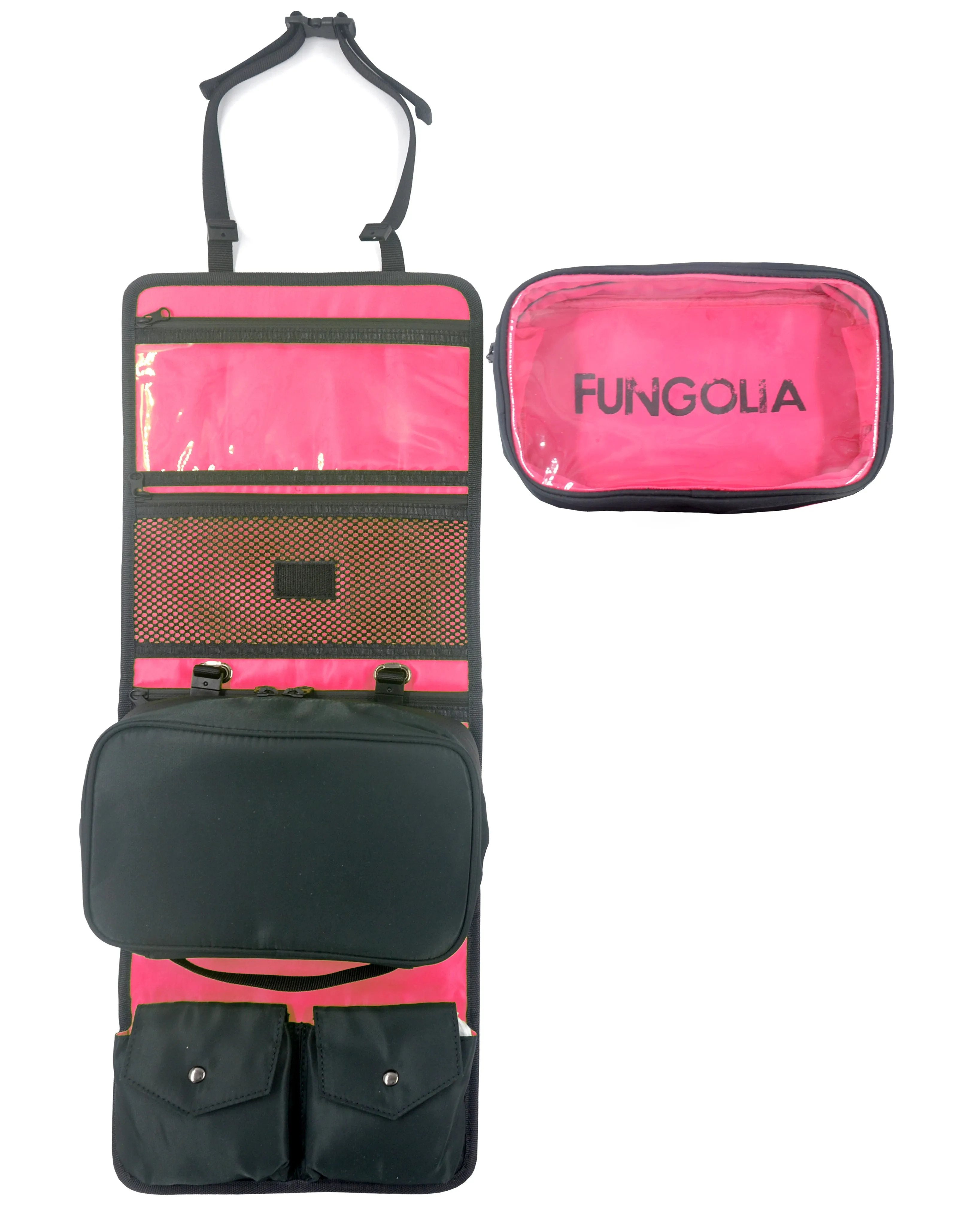 <A 001d1> Fungolia Premium 3-in-1 Toiletry Kit (Charcoal/Shocking Pink)