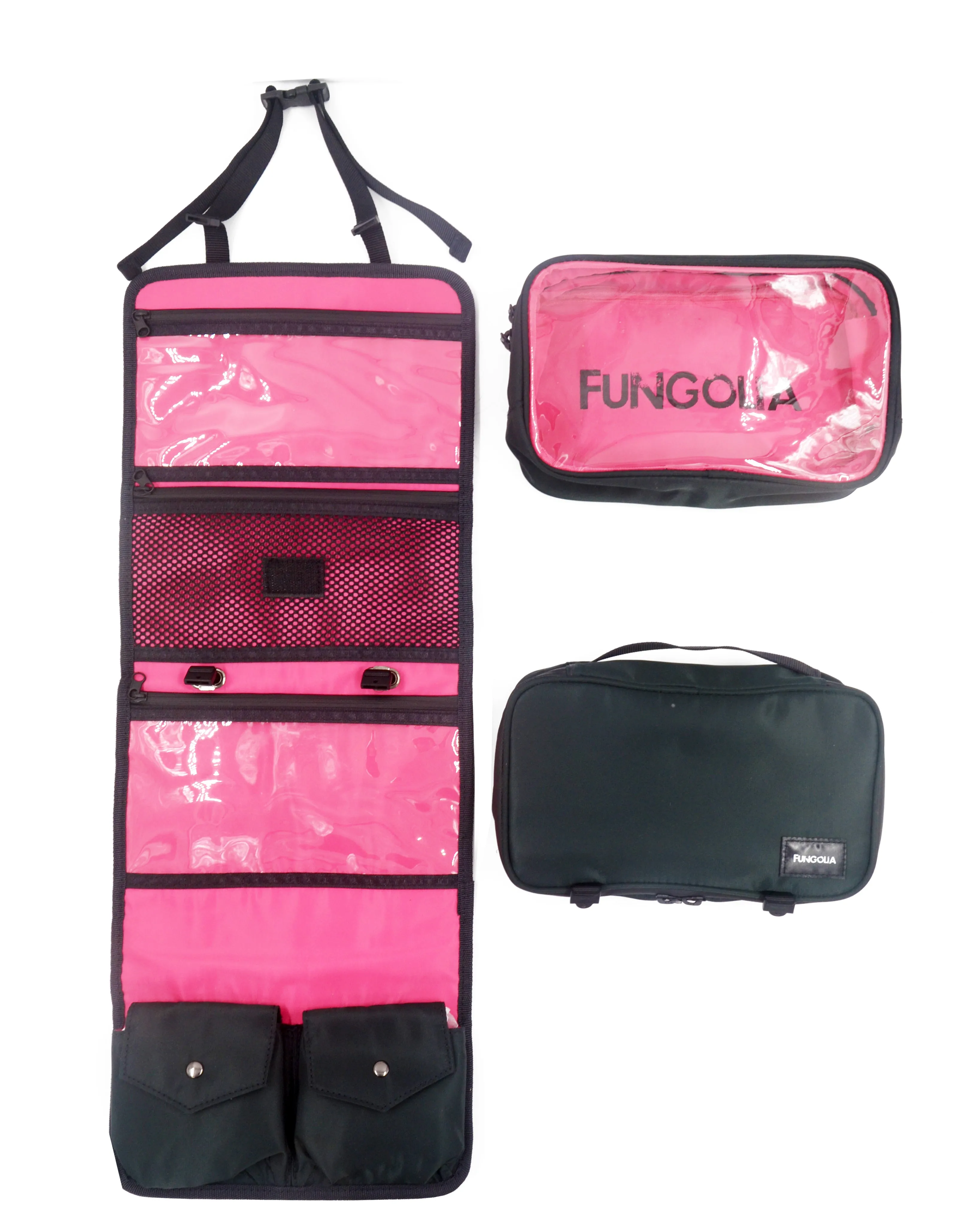 <A 001d1> Fungolia Premium 3-in-1 Toiletry Kit (Charcoal/Shocking Pink)