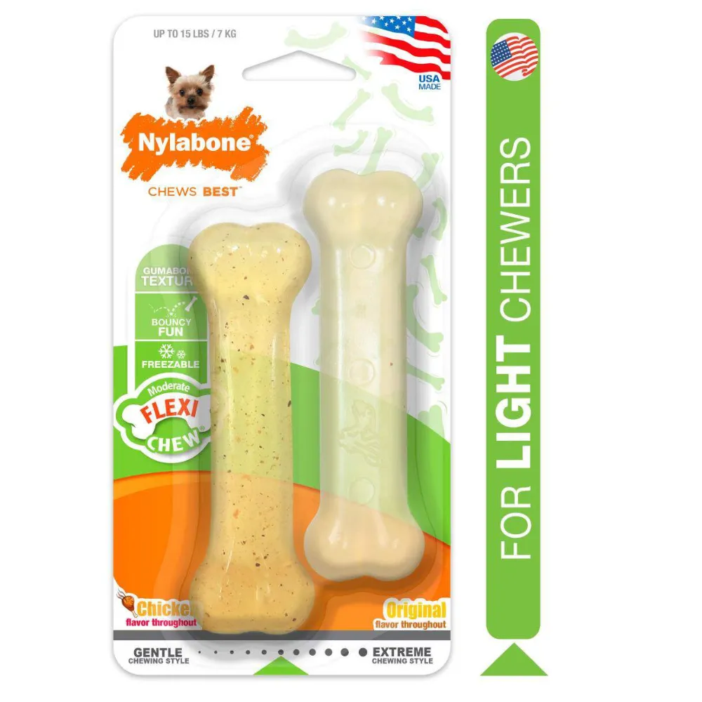 Nylabone FlexiChew Bone  - Chicken & Original - Twin Pack