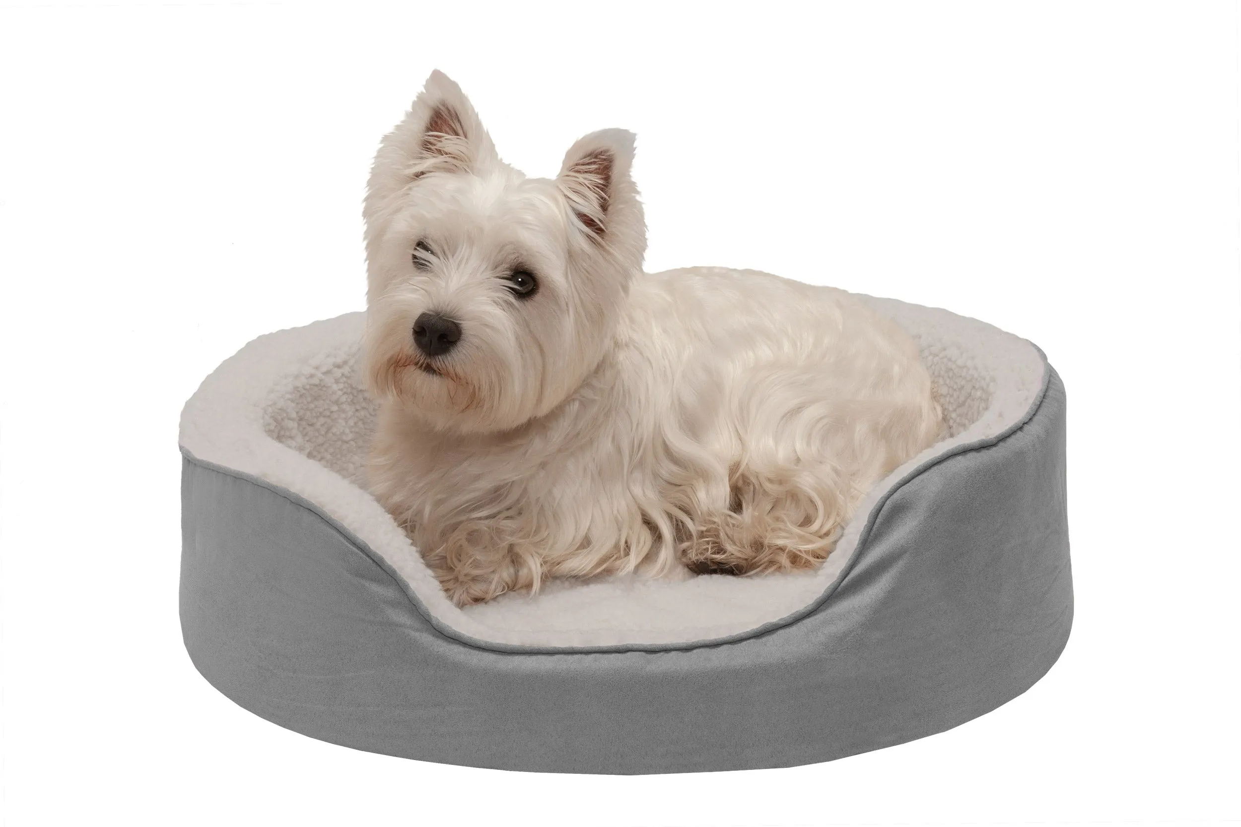 Oval Dog Bed - Faux Sheepskin & Suede