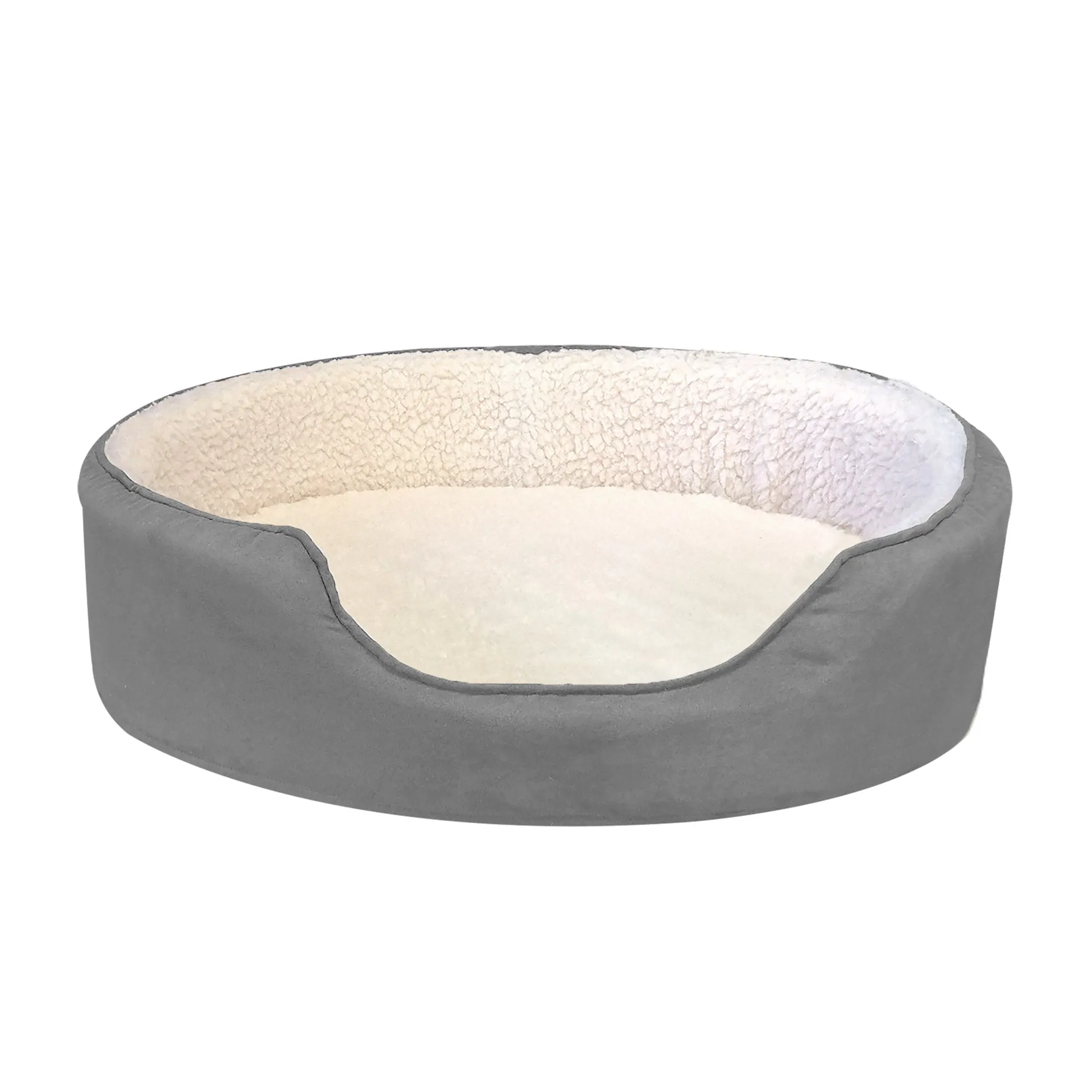 Oval Dog Bed - Faux Sheepskin & Suede