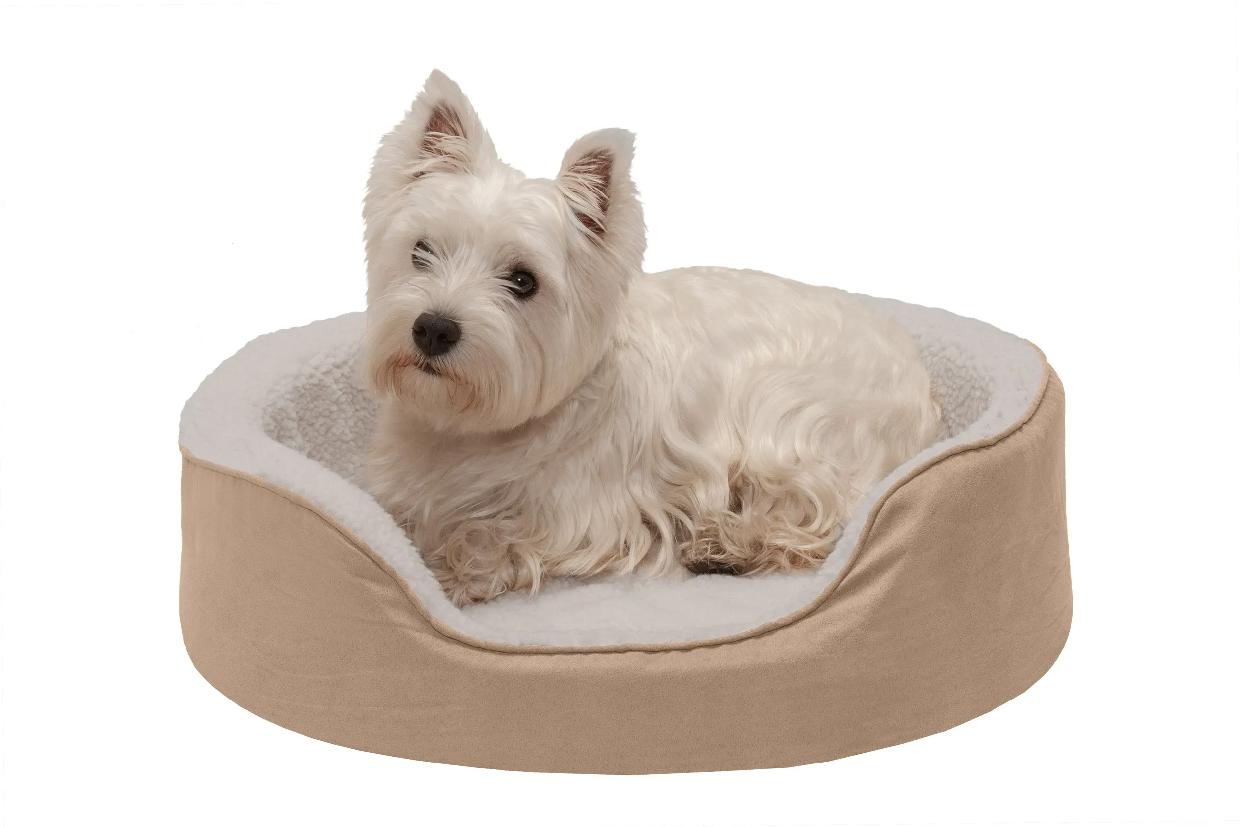 Oval Dog Bed - Faux Sheepskin & Suede