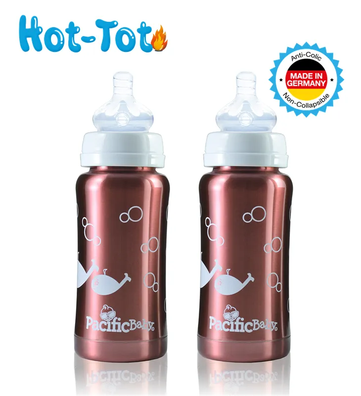 Pacific Baby Hot-Tot Stainless Steel Insulated 7 oz Infant Baby Eco Feeding Bottle - 2 Pack