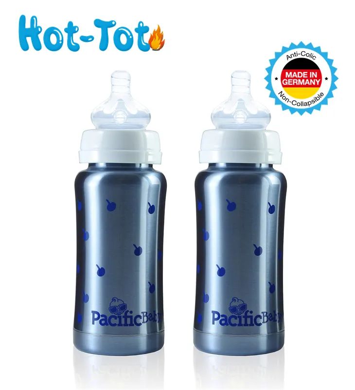 Pacific Baby Hot-Tot Stainless Steel Insulated 7 oz Infant Baby Eco Feeding Bottle - 2 Pack