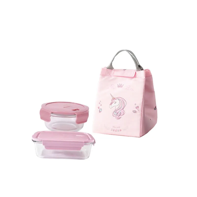 Portable 2 Glass Lunch Box With Insulated Cooler Bag Khb3