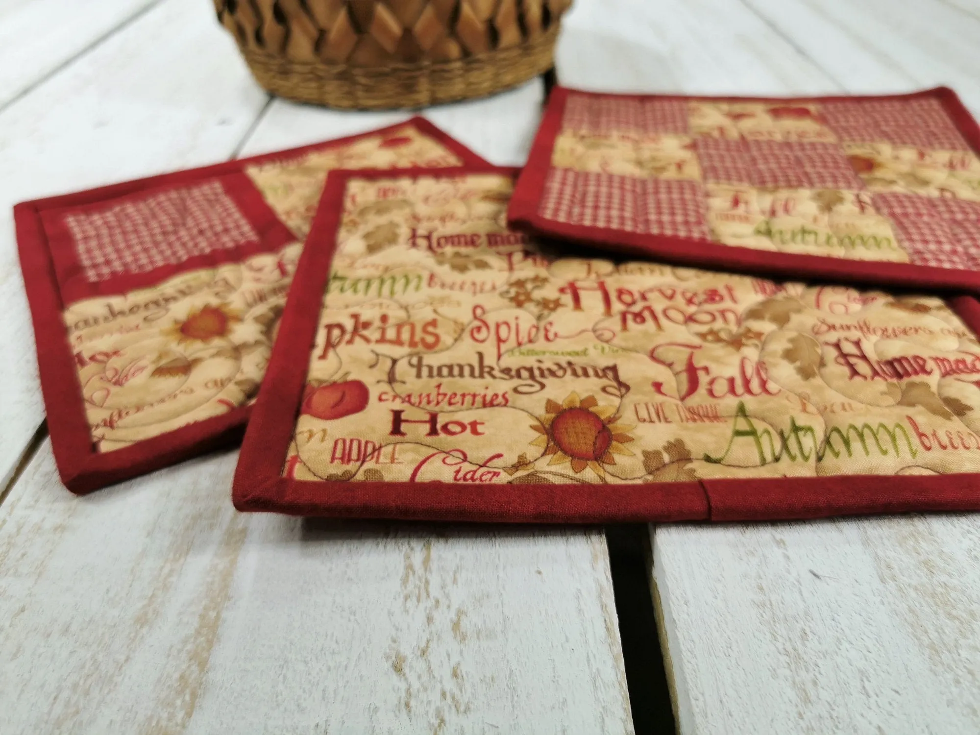 Quilted Potholders, Fall Hot Mats, Set of Three