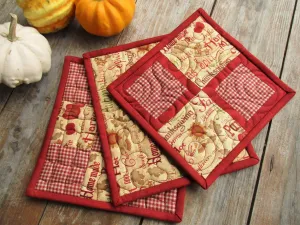 Quilted Potholders, Fall Hot Mats, Set of Three