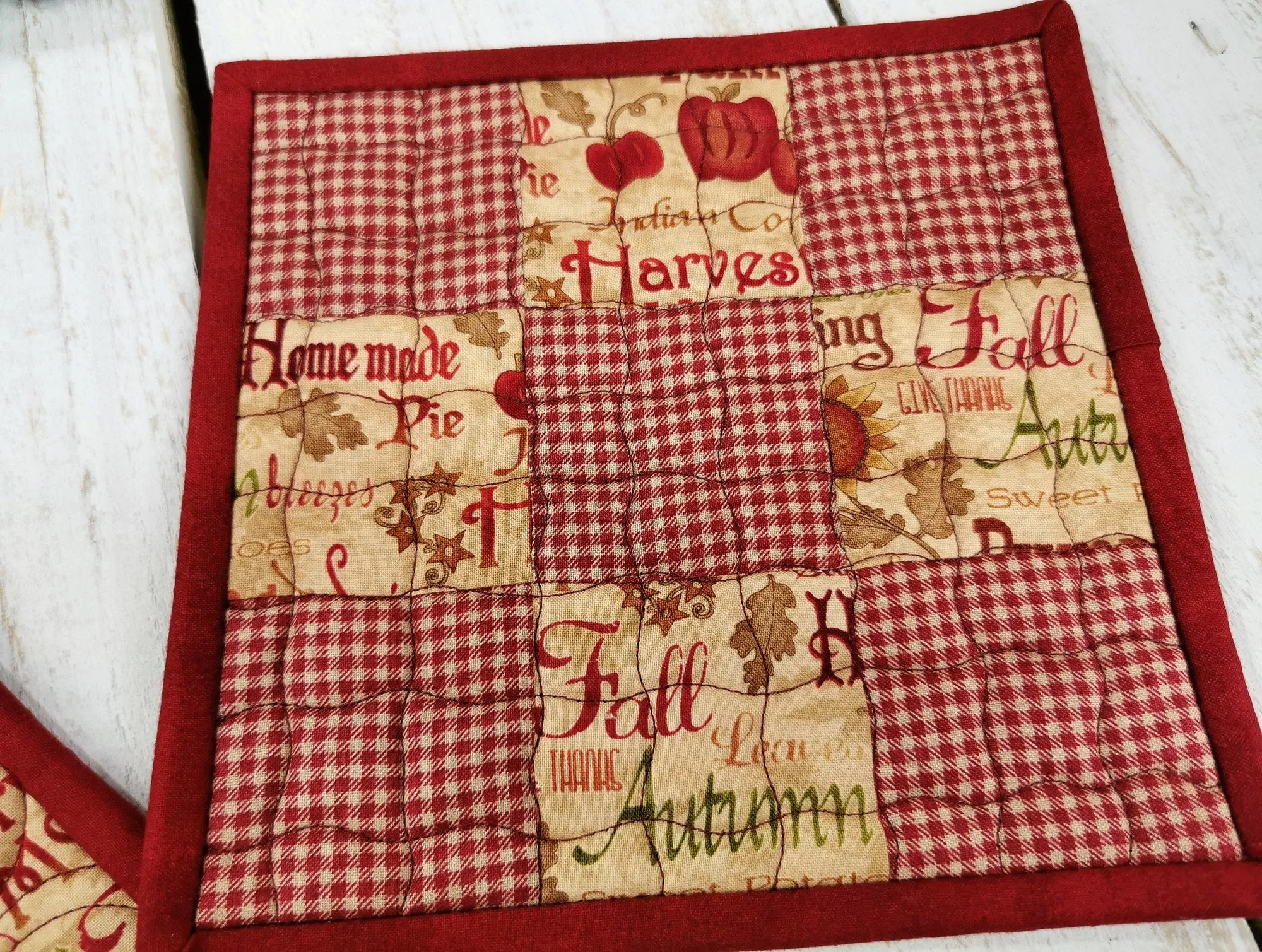 Quilted Potholders, Fall Hot Mats, Set of Three