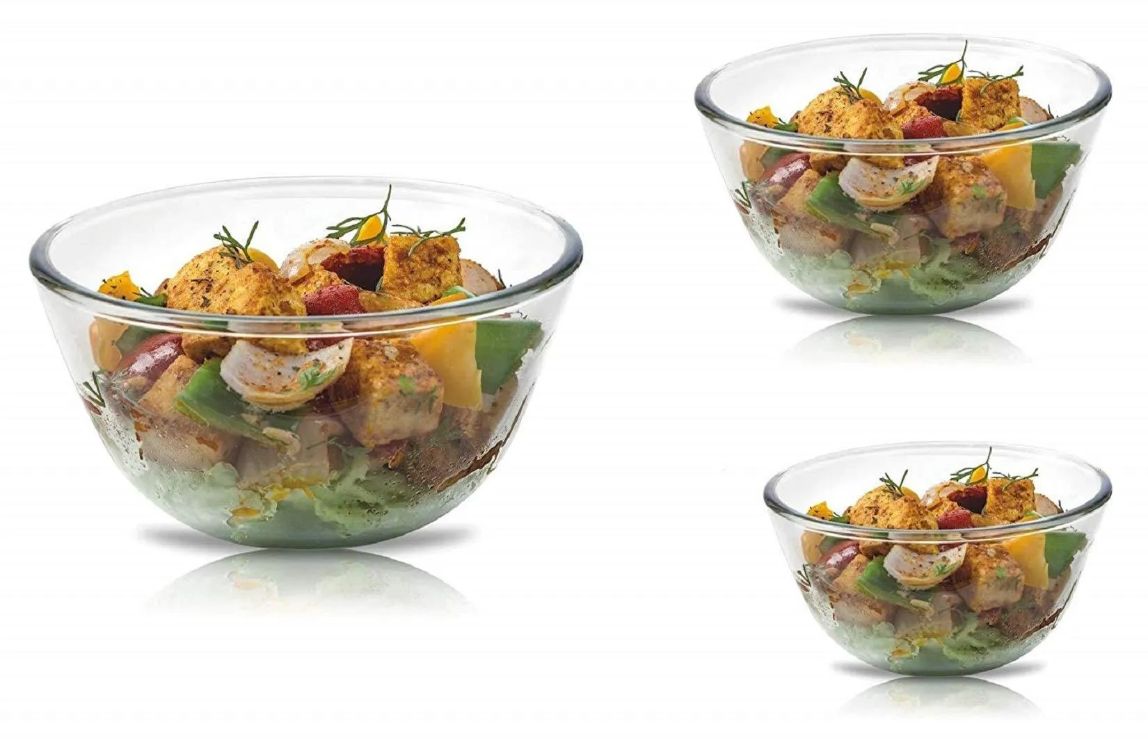 Signoraware Glass Bowl Set of 3, (500ml 1000ml 1500ml) Transparent