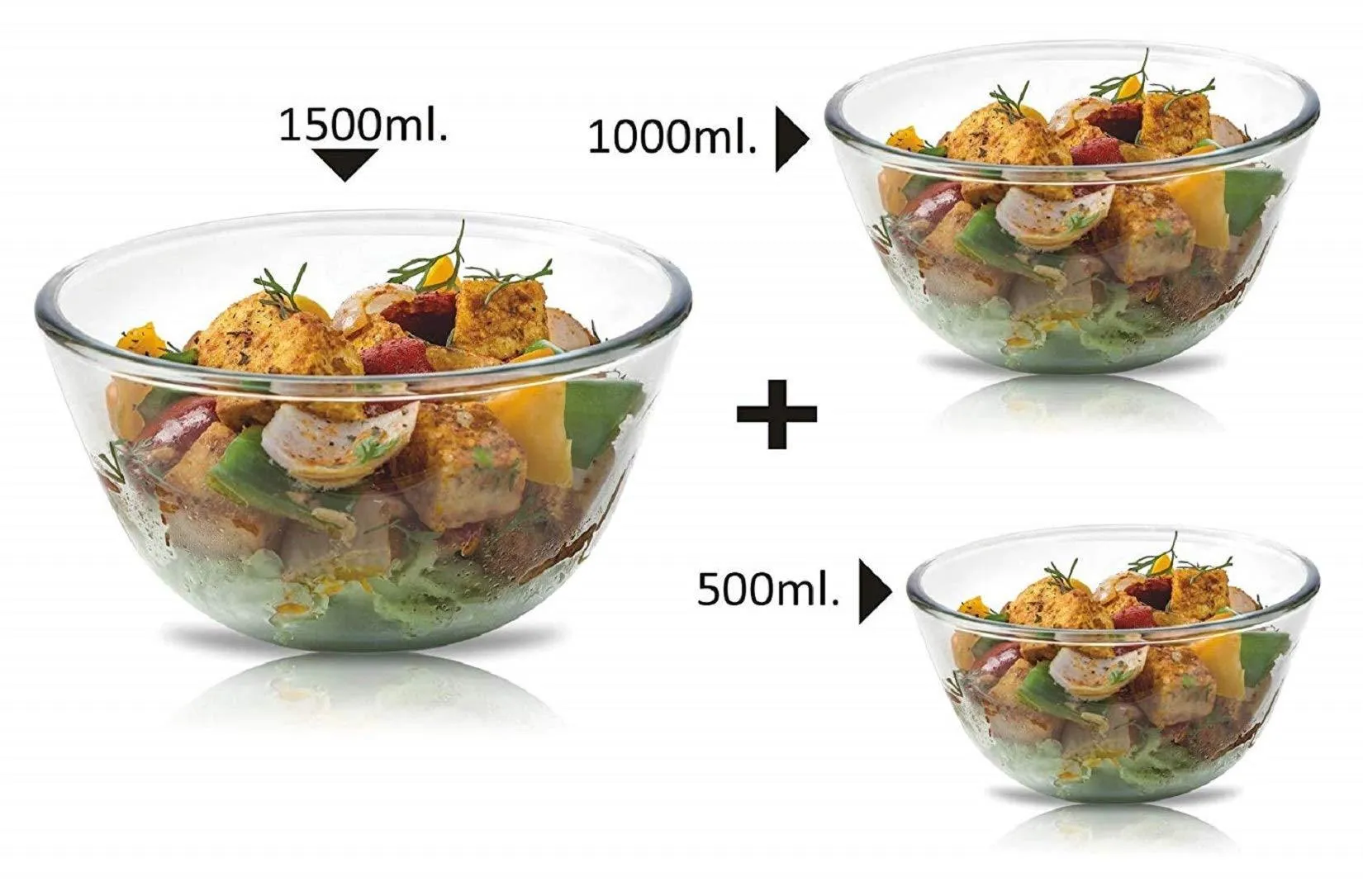 Signoraware Glass Bowl Set of 3, (500ml 1000ml 1500ml) Transparent