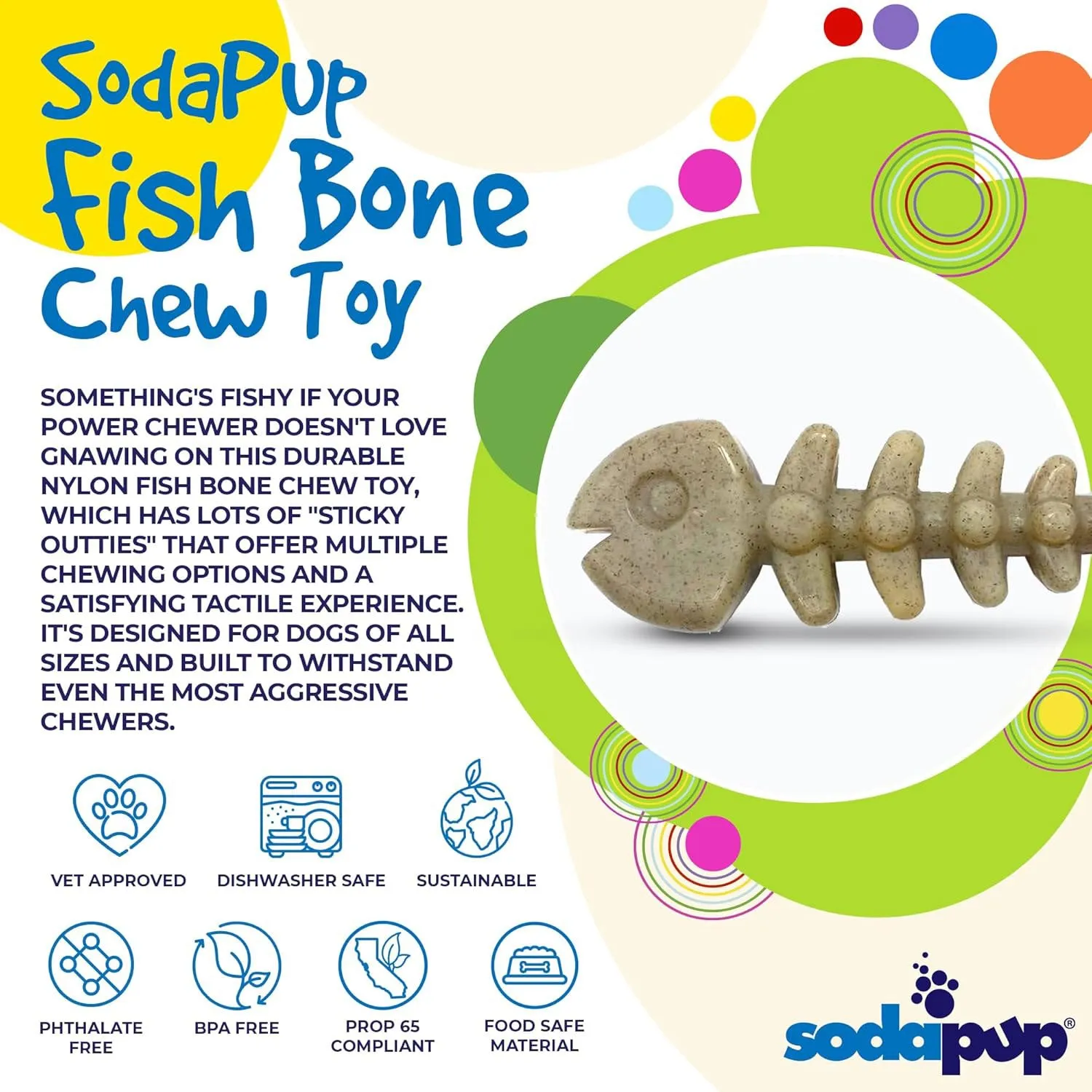 SodaPup Nylon Fish Bone Ultra Durable Chew Toy