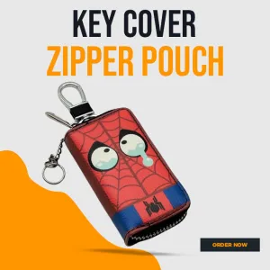 Spider Man Zipper Matte Leather Key Cover Pouch with Keychain Ring