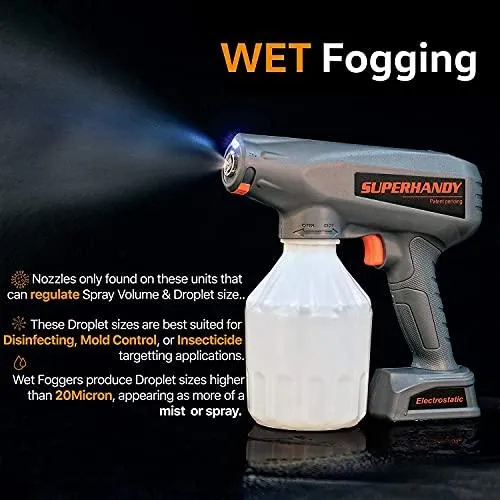 SuperHandy Disinfecting Nano Sprayer Electrostatic ULV Fogger Handheld Portable Cordless 34oz Capacity 12V Lithium Ion Powered Sanitizer Disinfectant Odor Eliminator Outdoor Plant Repellent Control