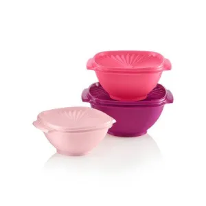 Tupperware Heritage 3pc Plastic Food Storage Container Set Pink