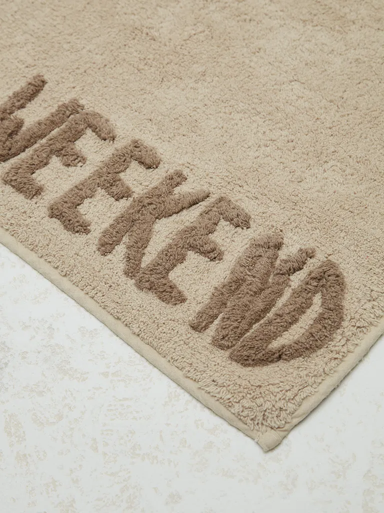 Westside Home Beige Text Design Bathmat