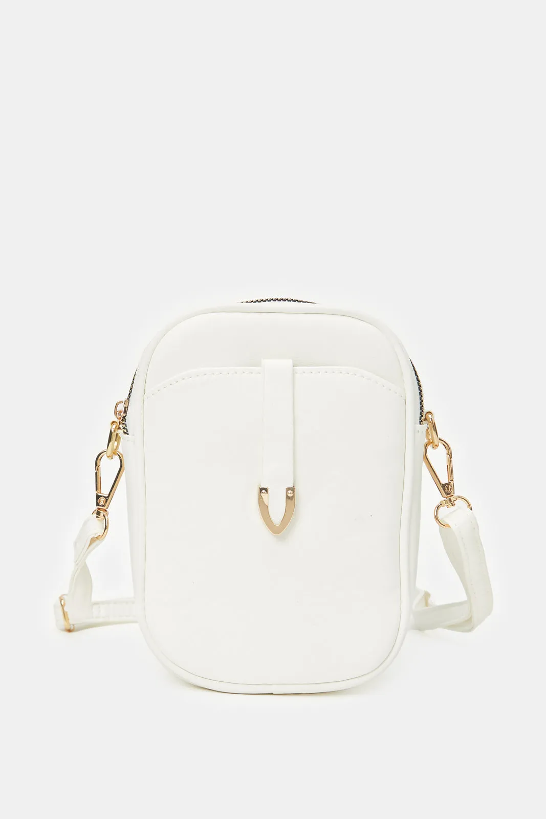 Women White Plain Mobile Bag